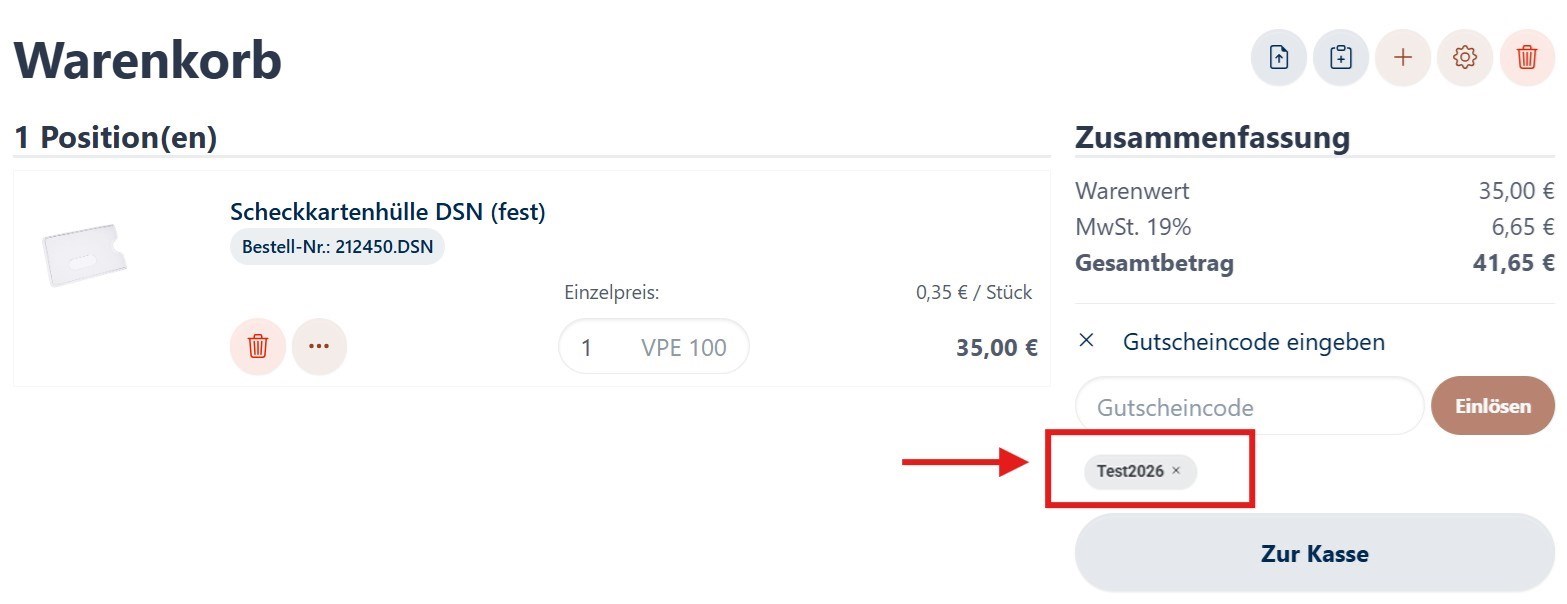 Beispiel mit aktivem Gutscheincode