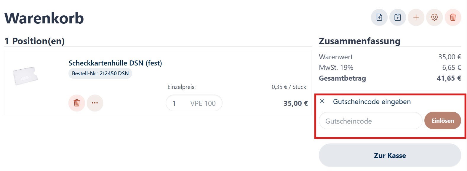 Gutscheincode an der Kasse eingeben