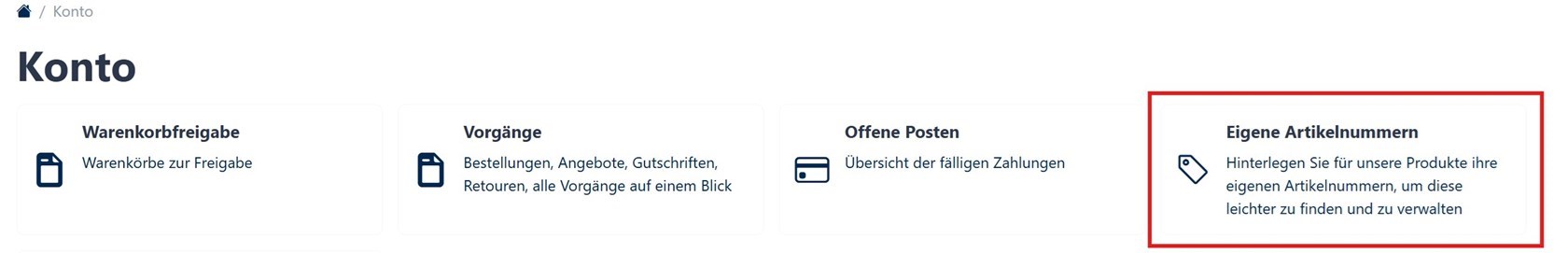 Konto Eigene Artikelnummer Button