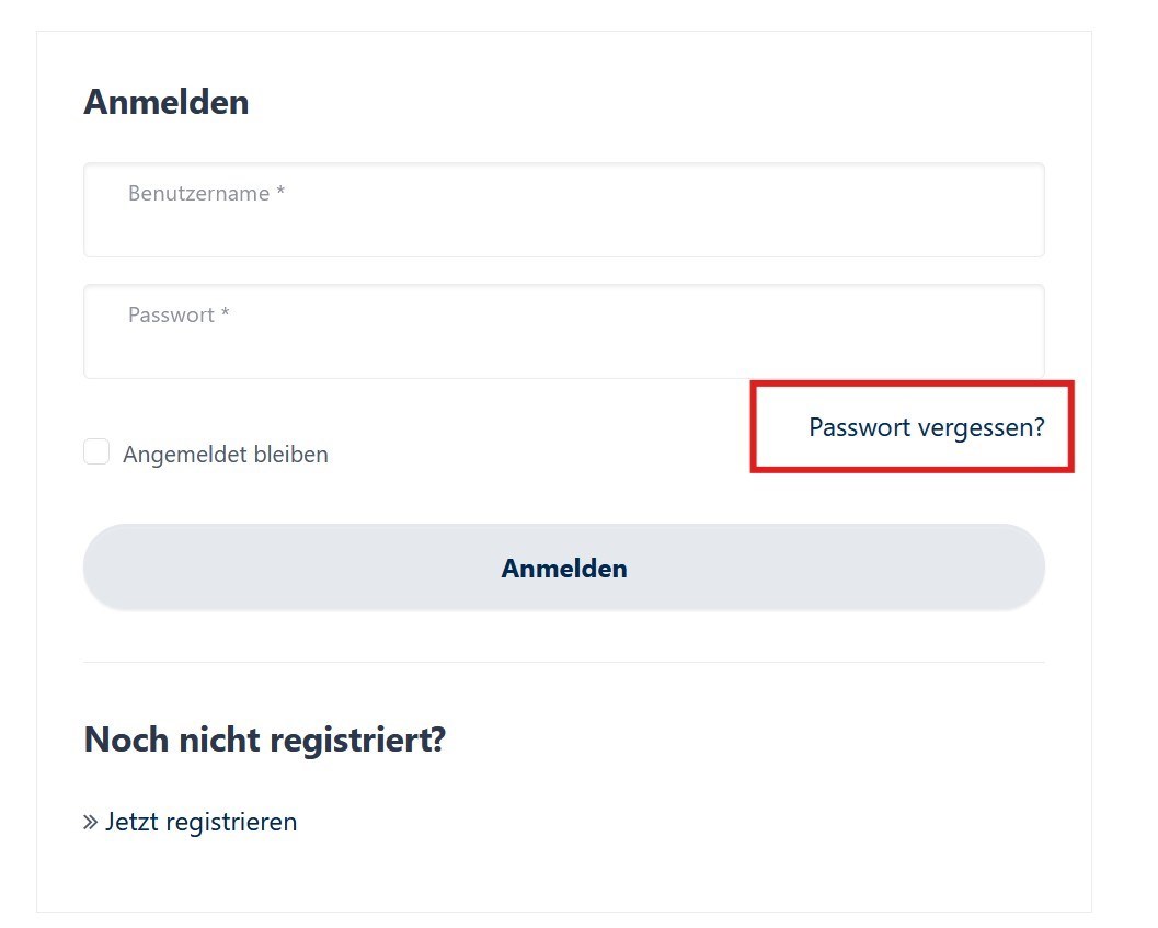 Passwort vergessen Funktion