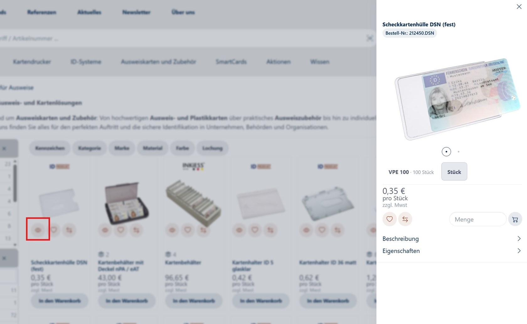 Popup zur Schnellansicht, ohne den Filter zu verlassen