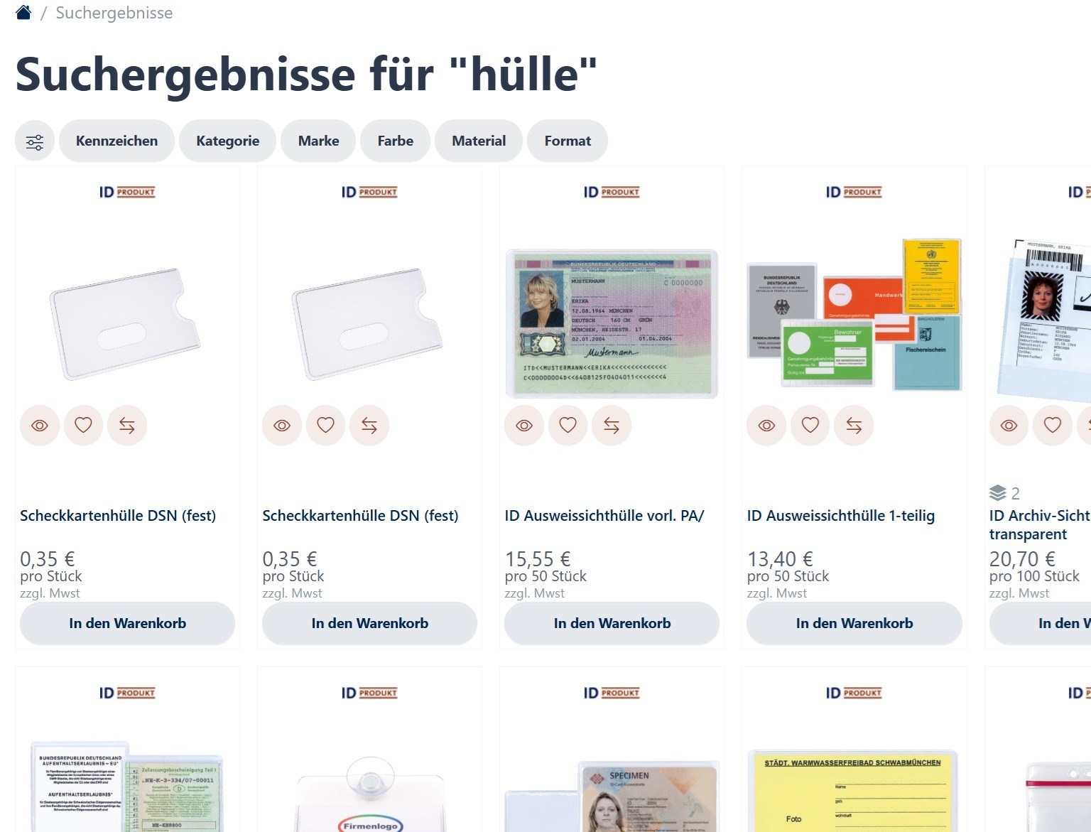 Suchergebnisse im nach dem Drücken der Eingabetaste