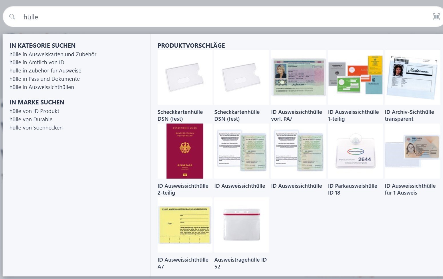 Suchfeld mit Ergebnisse in der Vorschau