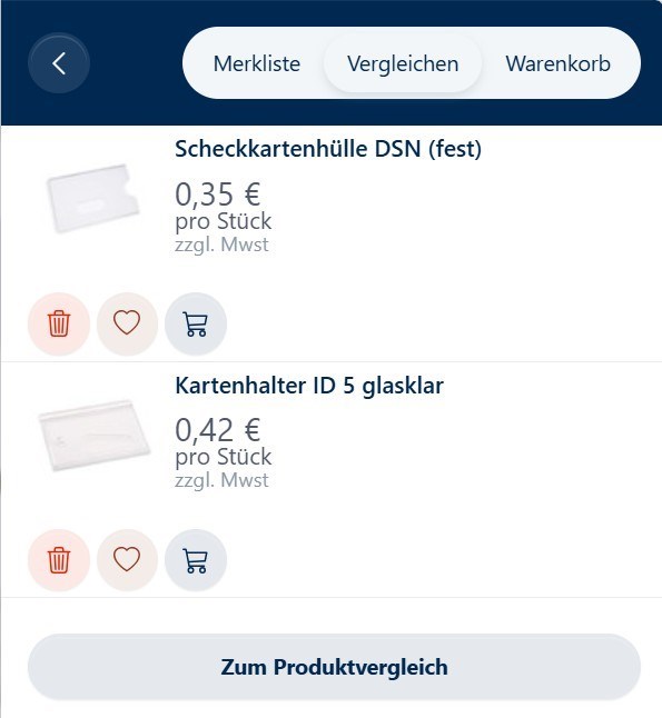 Vergleichsliste im Popup